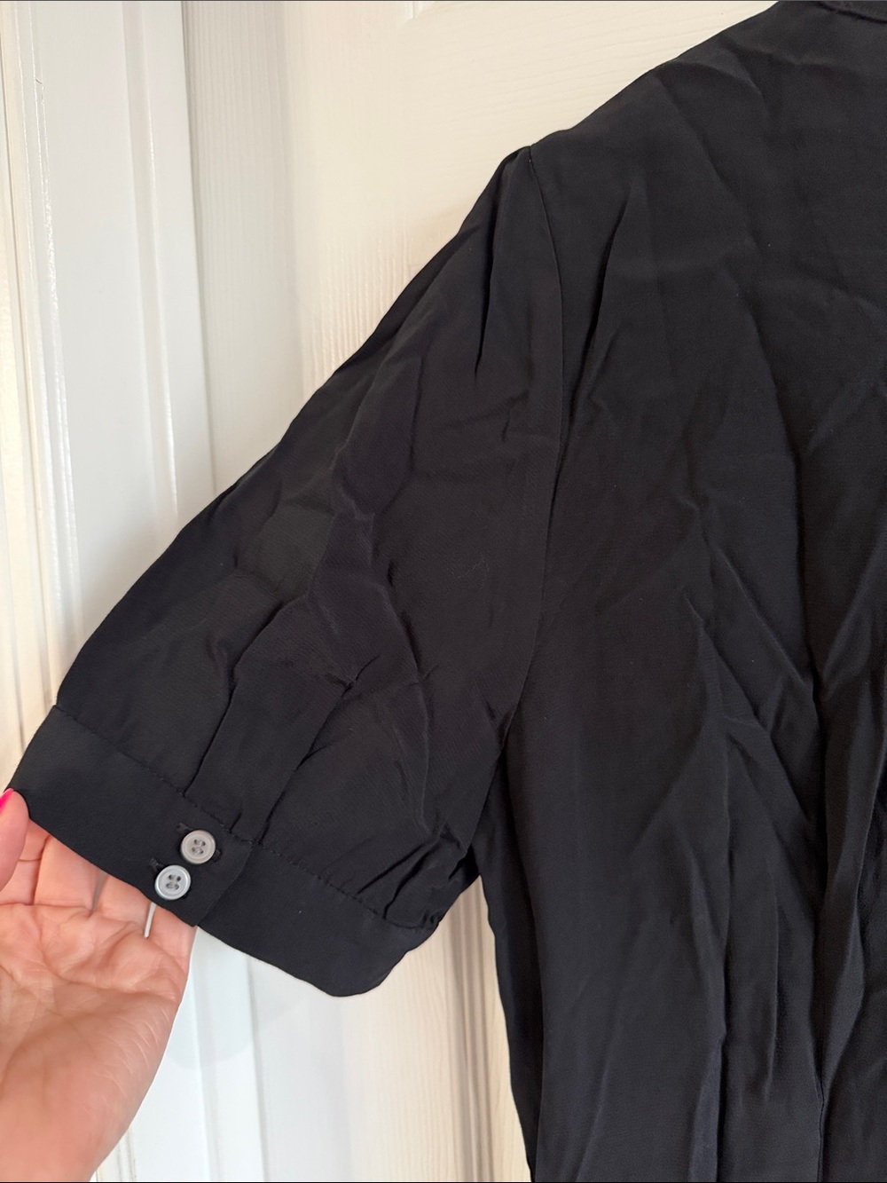 NWOT LOFT Black Button-Front Midi Dress with Short Puff Sleeves - Picture 9 of 10